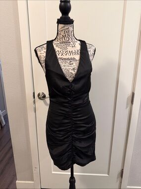 Hutch Black V-Neck Ruched Mini Dress